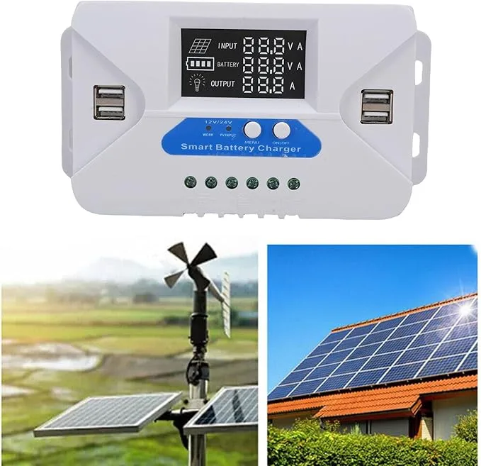 Regulador de baterias de painel solar controlador de carga solar regulador de painel solar com ecrã LCD, 4 portas USB, placa de alumínio (30 A)