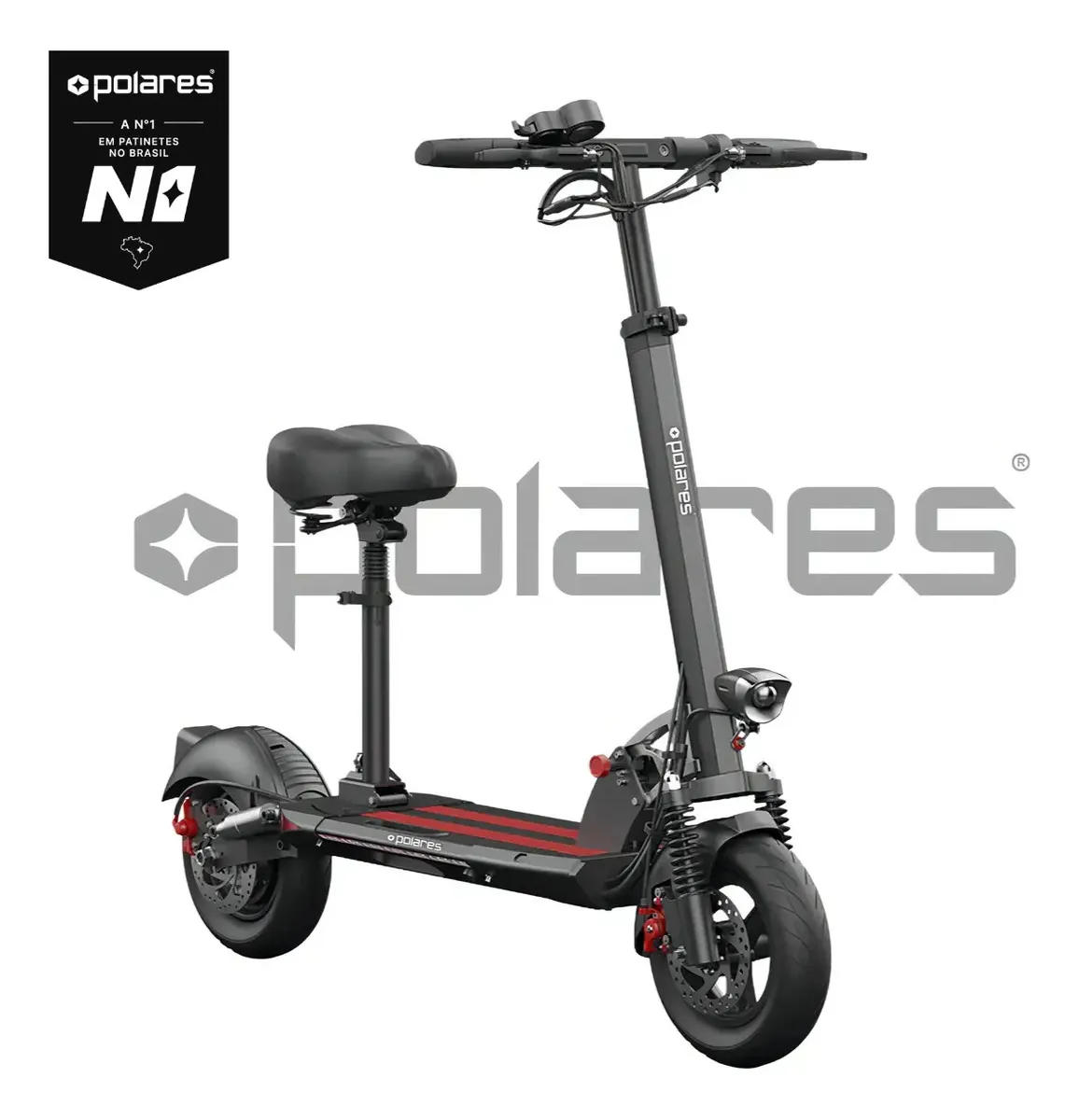 POLARES T10PRO Patinete Elétrico Com Banco 800 Watts Polares Scooter Até 30km De Autonomia Velocidade Máxima Até 45km/h Preto