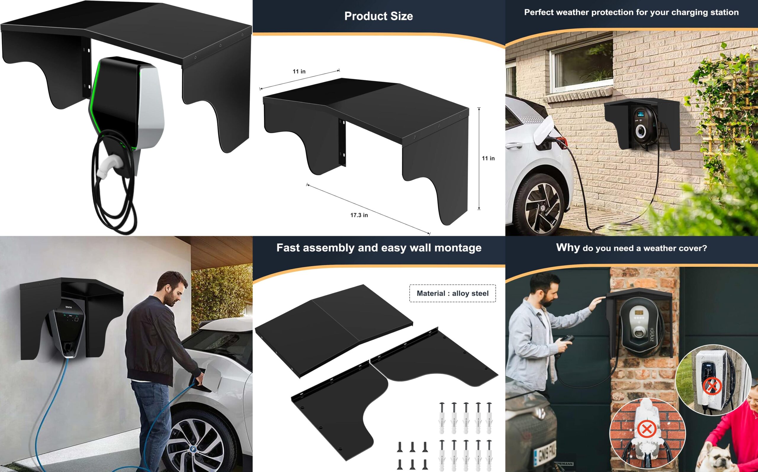 Suporte para WallBox de teto com proteção de capa de aço inoxidável à prova de intempéries